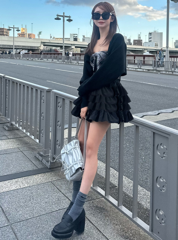 インパン裏地付きティアードフリルミニスカート