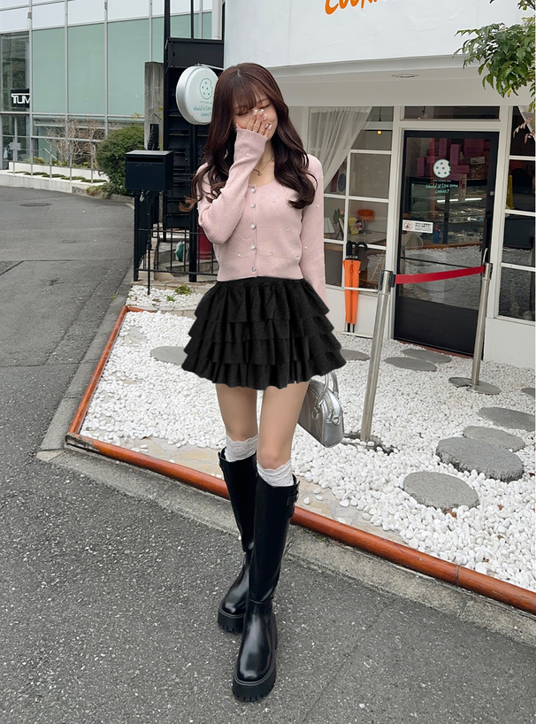 インパン裏地付きティアードフリルミニスカート