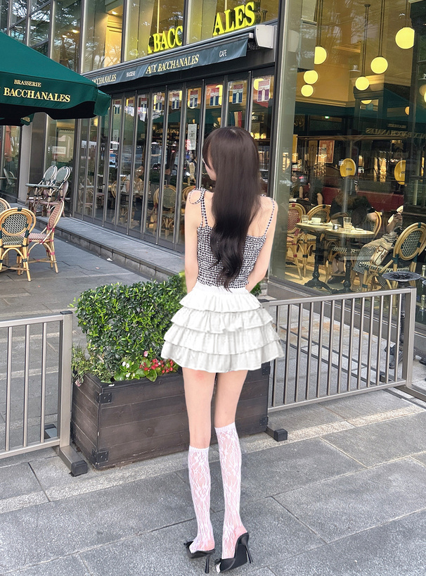 インパン裏地付きティアードフリルミニスカート