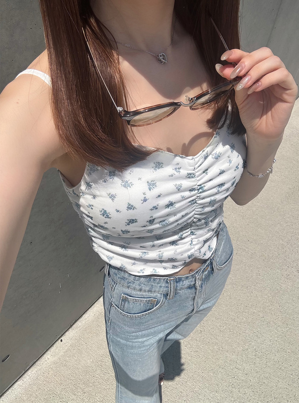 カップ付チュール花柄キャミソール