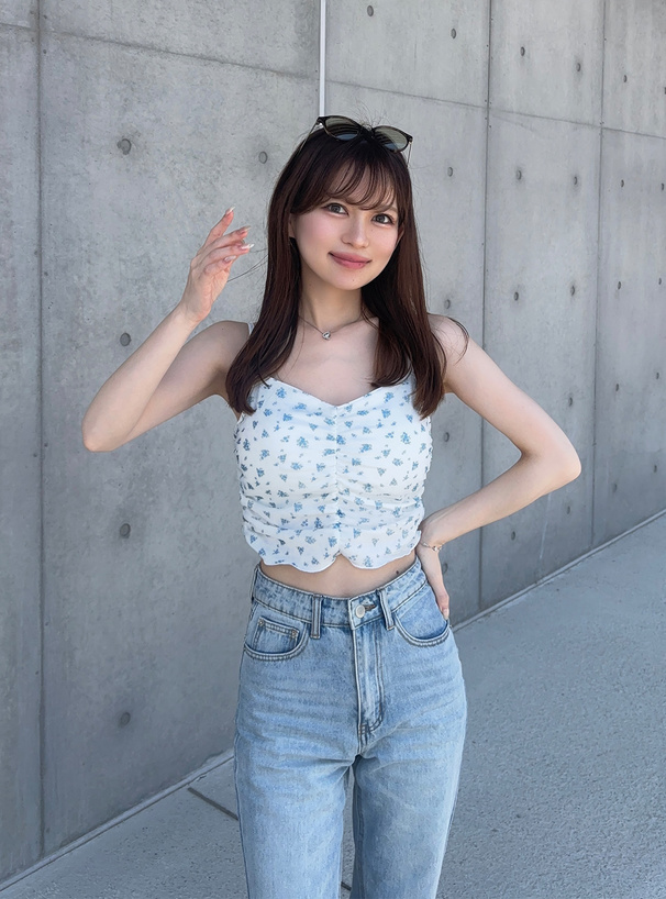 カップ付チュール花柄キャミソール