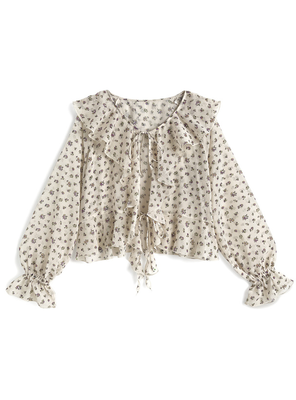 花柄シフォンフリルブラウス