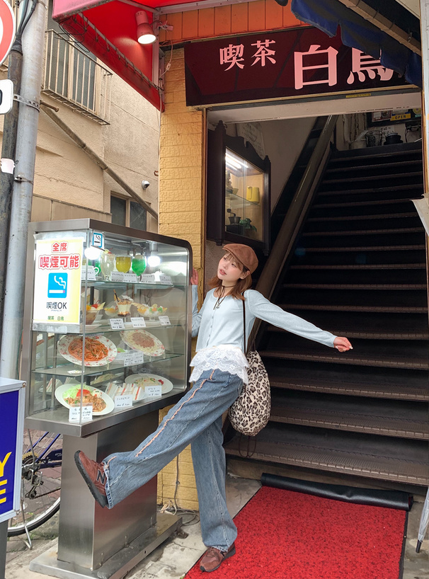 レースフリルキャミソールxリブカーディガンアンサンブル