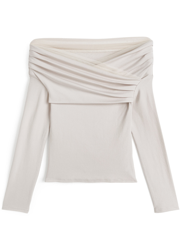 チュールドッキングドレープオフショルダートップス