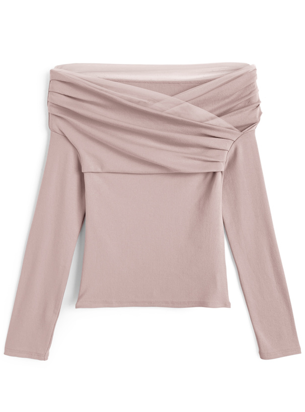 チュールドッキングドレープオフショルダートップス