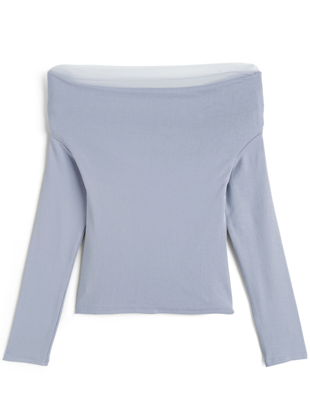 チュールドッキングドレープオフショルダートップス