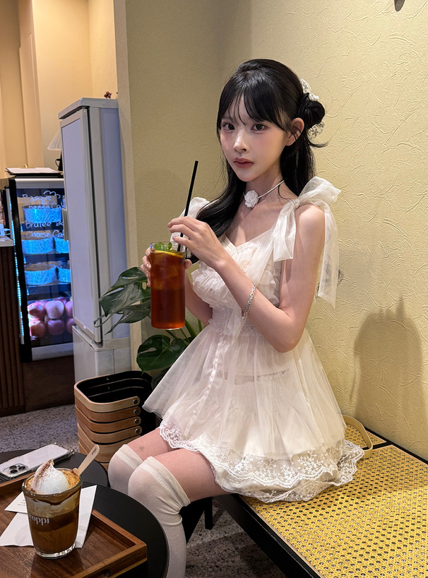 ショルダーリボンチュールキャミソールトップス