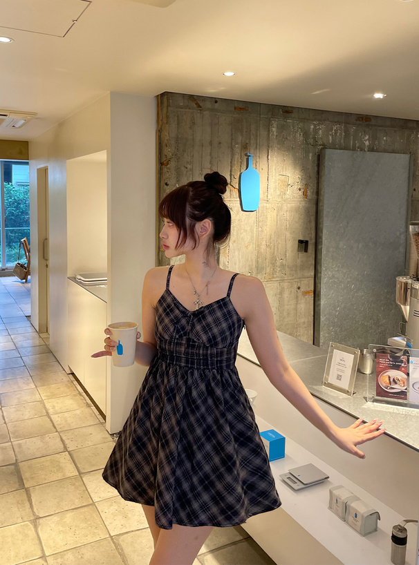 チェック柄リボンキャミソールミニワンピース[dk1528] | レディース