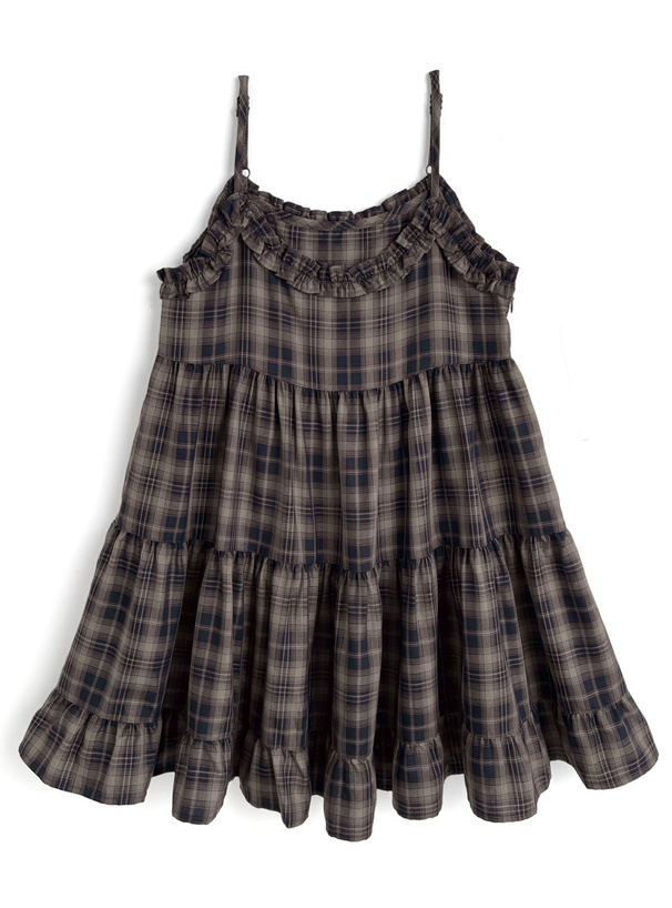 チェック柄フリルキャミティアードミニワンピース[dk1529]