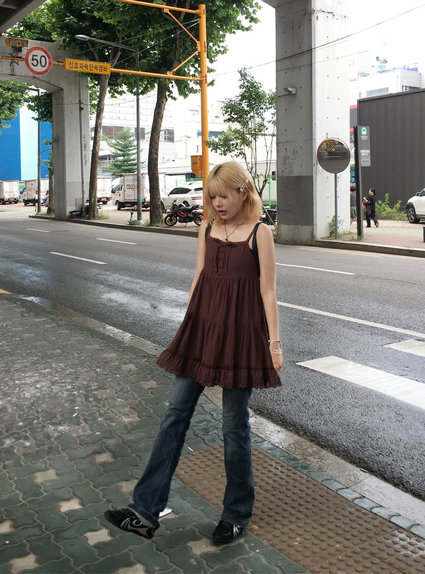 レースフリルキャミソールミニワンピース