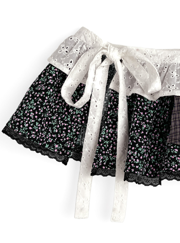 レースミックスティアードラップミニスカート