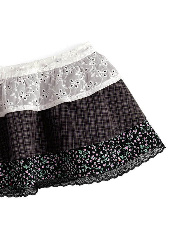 レースミックスティアードラップミニスカート