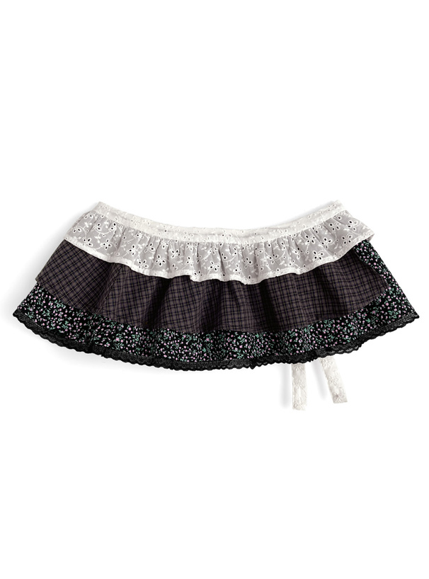 レースミックスティアードラップミニスカート