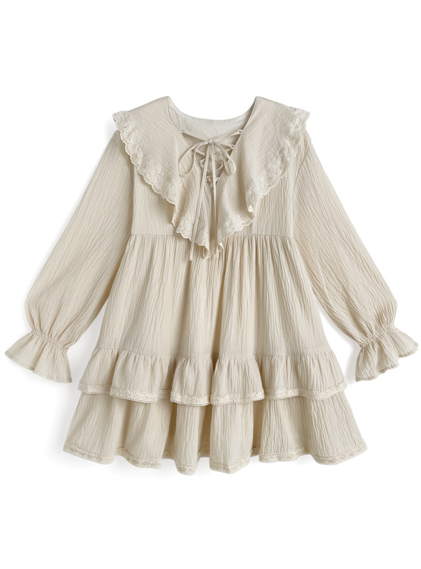 レースアップフリルティアードミニワンピース[dk1533] | レディース