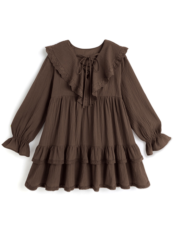 レースアップフリルティアードミニワンピース