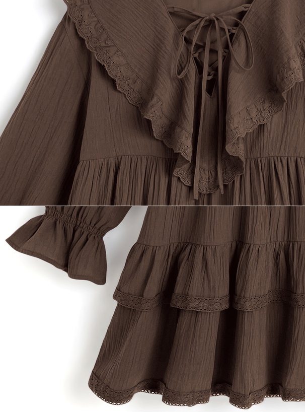 レースアップフリルティアードミニワンピース