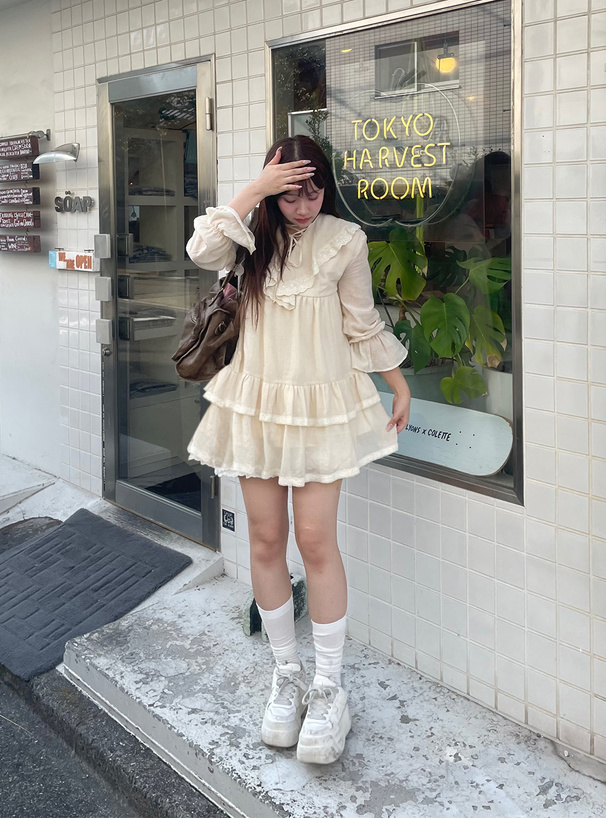 レースアップフリルティアードミニワンピース[dk1533] | レディース