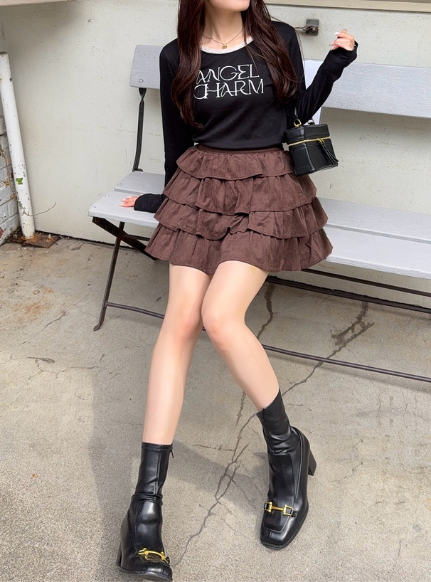 インパン裏地付きスエードティアードミニスカート