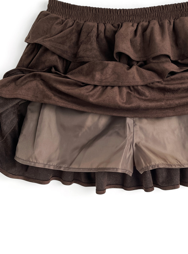 インパン裏地付きスエードティアードミニスカート