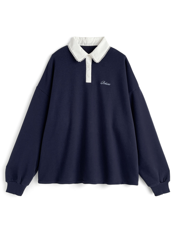 レースカラーロゴ刺繍スウィットトップス[dk1541]