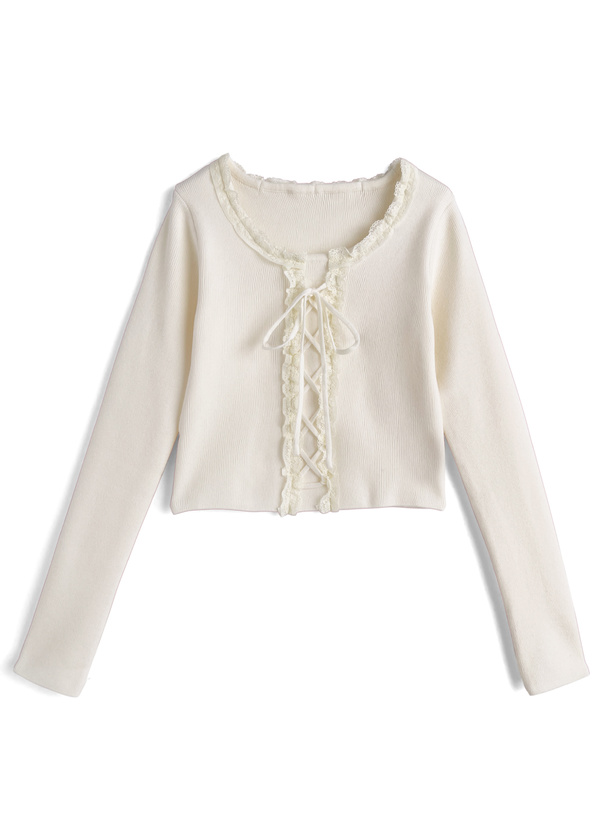 編み上げリボンレースフリルニットトップス[dk1544] | レディース