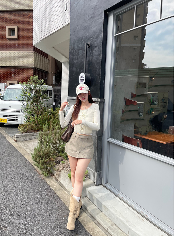 編み上げリボンレースフリルニットトップス