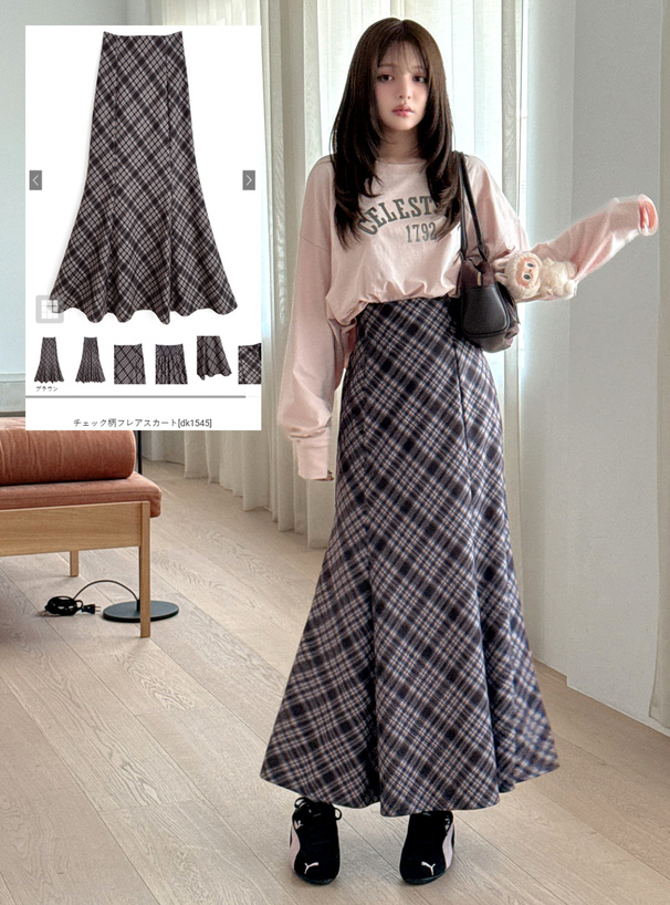 45rpmグレンチェック柄フレアスカート　3 45rpmグレンチェック柄フレアスカート 3 45rpmグレンチェック柄
