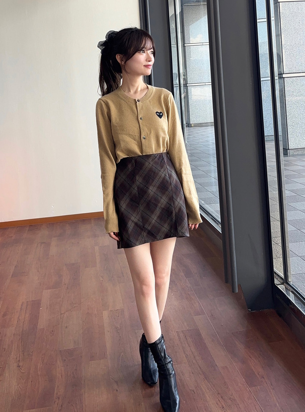 インパン裏地付きチェック柄タイトミニスカート