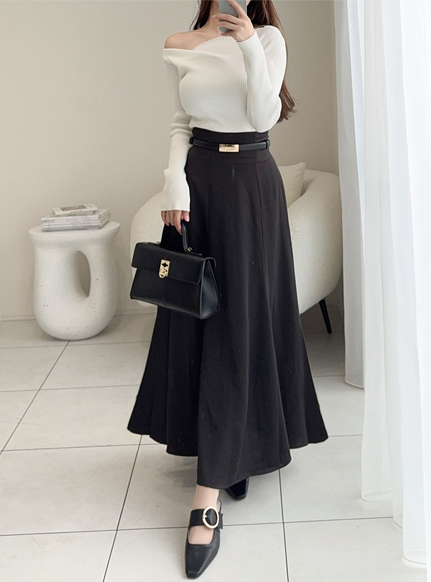 ハイウエストサテンフレアスカート