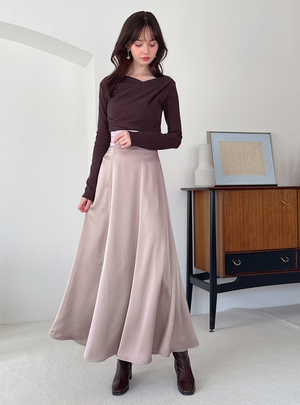 ハイウエストサテンフレアスカート