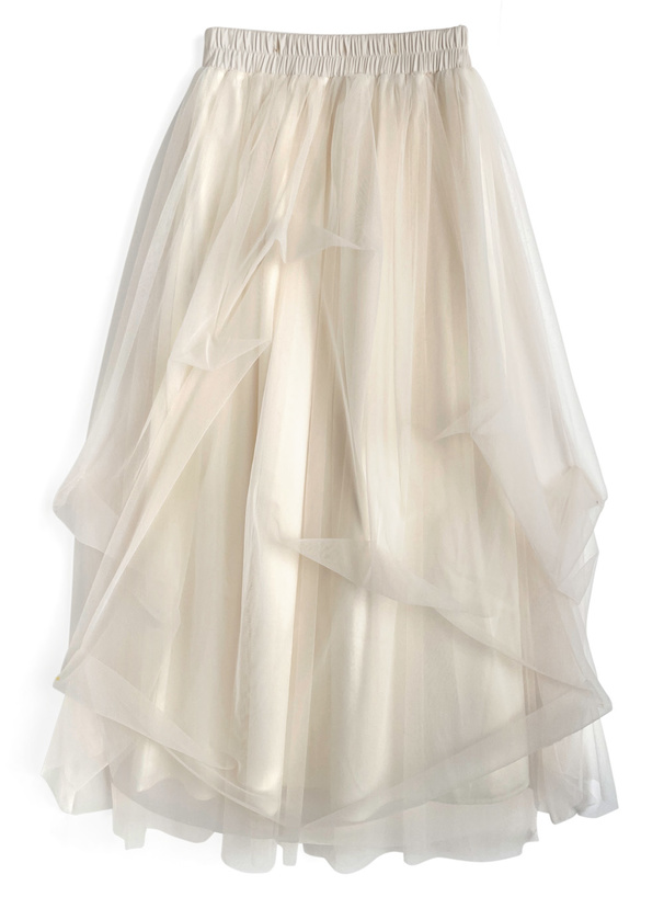 ボリュームチュールフレアロングスカート