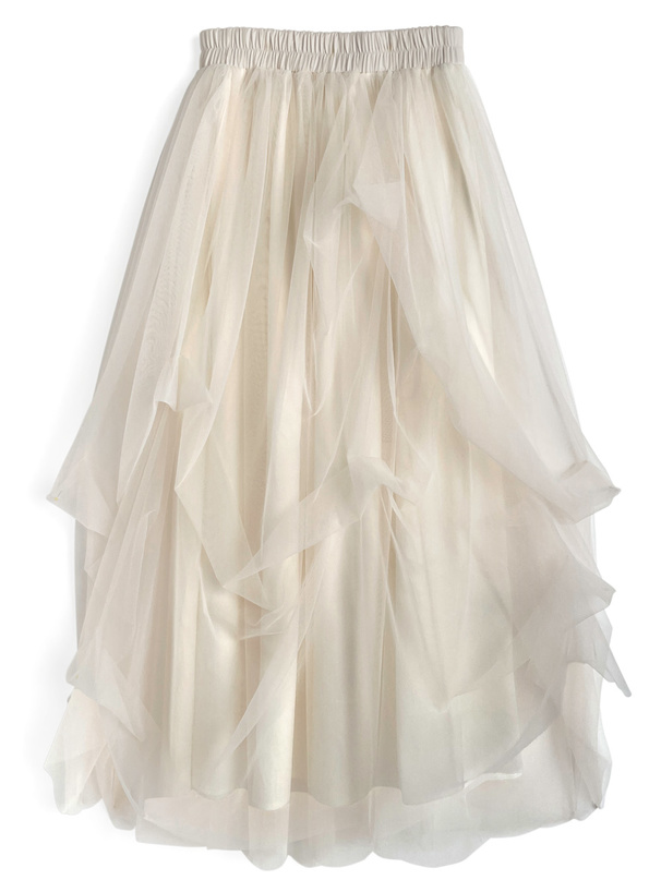 ボリュームチュールフレアロングスカート