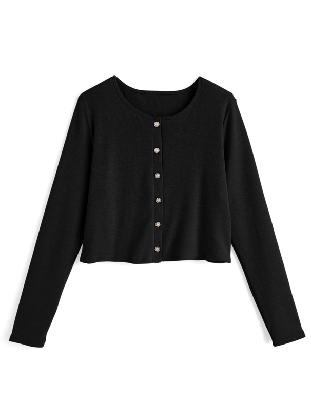 パールボタンショート丈ニットカーディガン