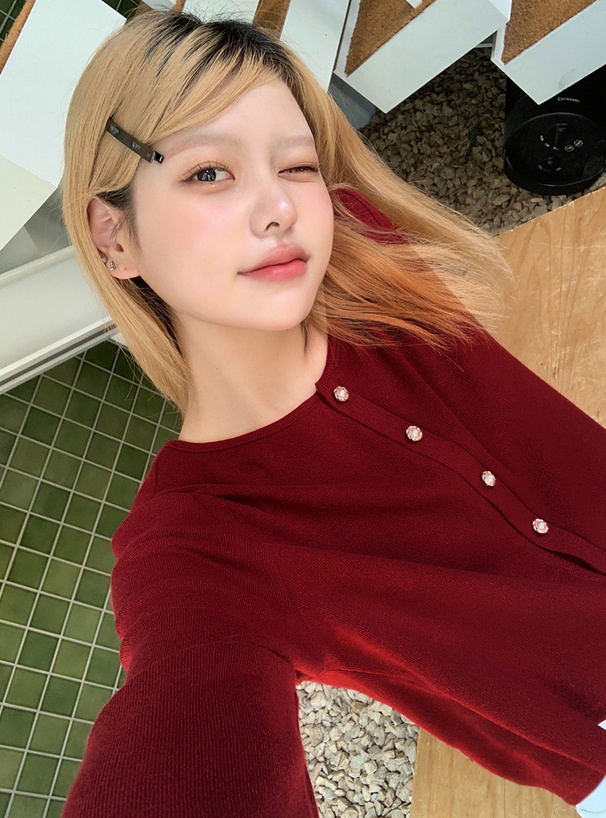 パールボタンショート丈ニットカーディガン[dk1552