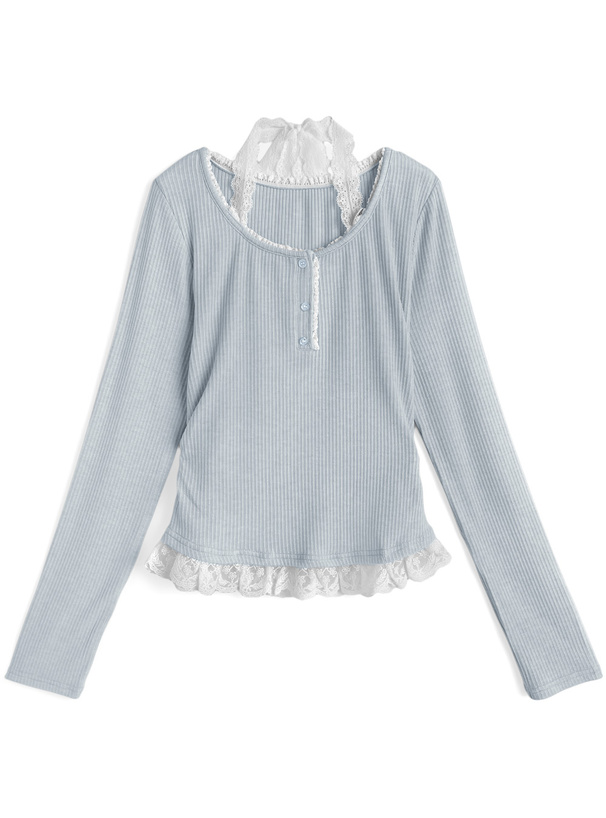 レースホルターネックレイヤード風リブトップス