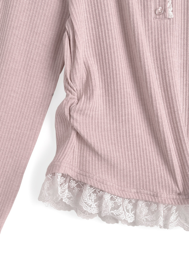 レースホルターネックレイヤード風リブトップス