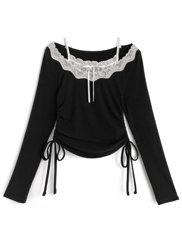 リボンレースレイヤード風トップス[dk1560]