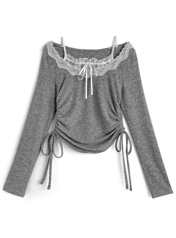 リボンレースレイヤード風トップス