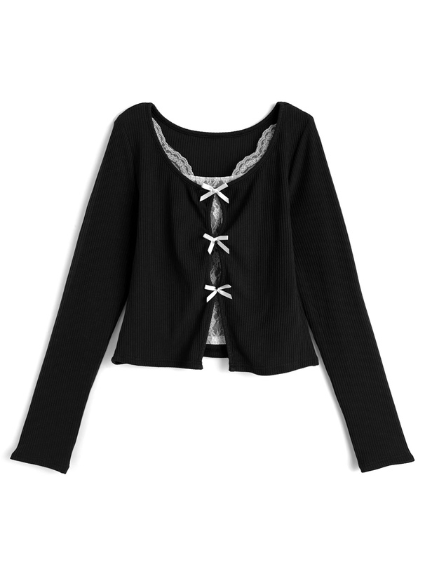 レースレイヤード風リボントップス