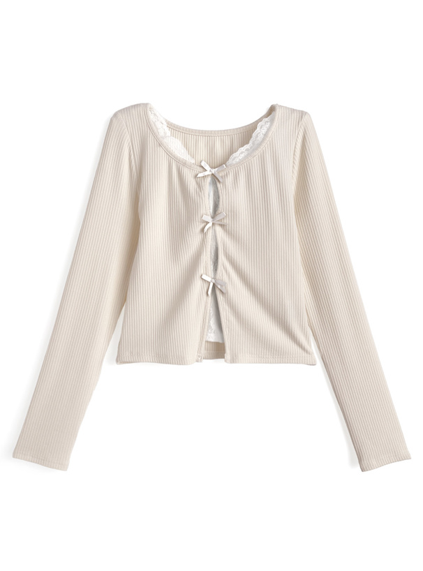 レースレイヤード風リボントップス