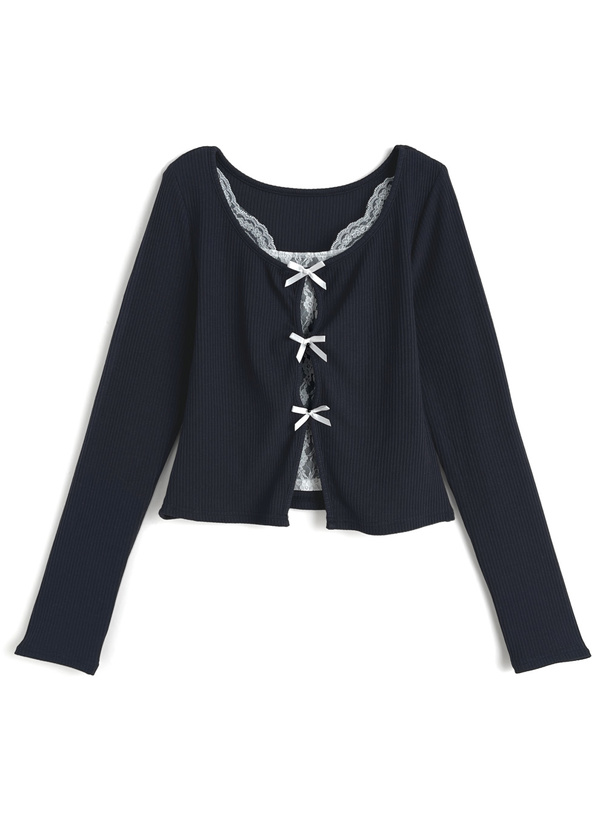 レースレイヤード風リボントップス