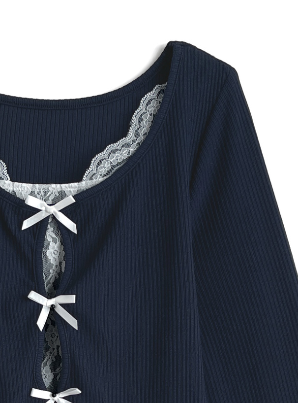 レースレイヤード風リボントップス