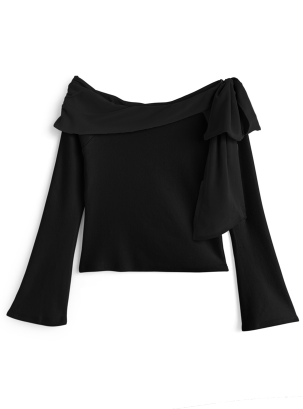 シフォンリボンワンショルダートップス[dk1562]