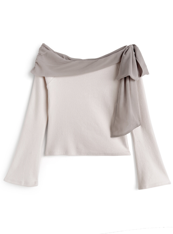 シフォンリボンワンショルダートップス