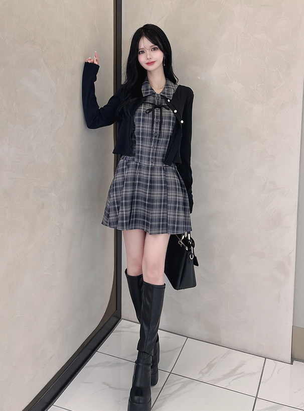 チェック柄リボンノースリシャツミニワンピース[dk1565] | レディース