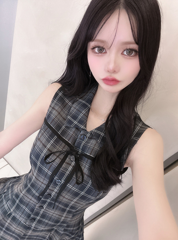 チェック柄リボンノースリシャツミニワンピース[dk1565] | レディース
