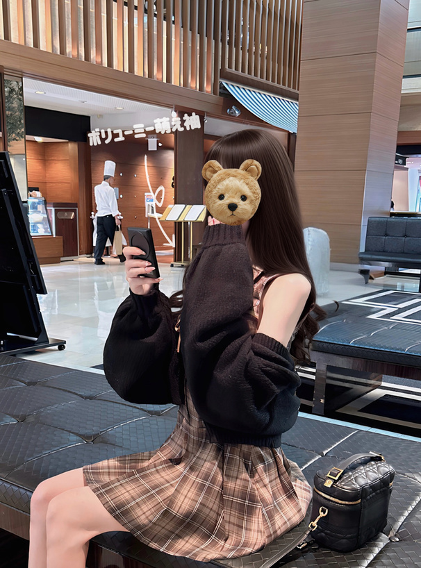 チェック柄リボンノースリシャツミニワンピース