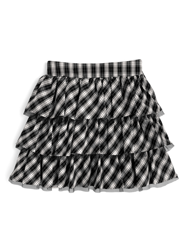 インパン裏地付きチェック柄ティアードミニスカート[dk1568]