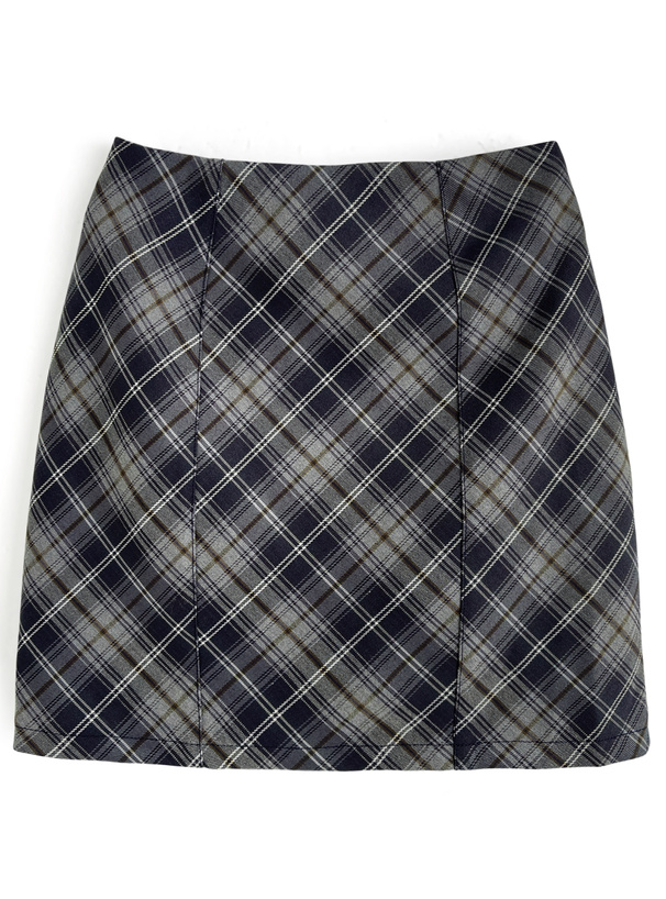 インパン裏地付きチェック柄タイトミニスカート