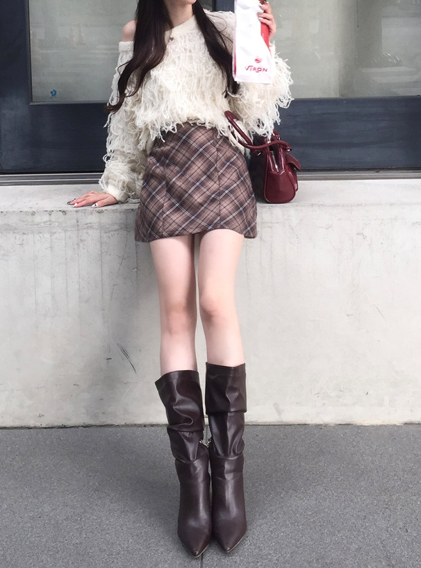 インパン裏地付きチェック柄タイトミニスカート[dk1570] | レディース